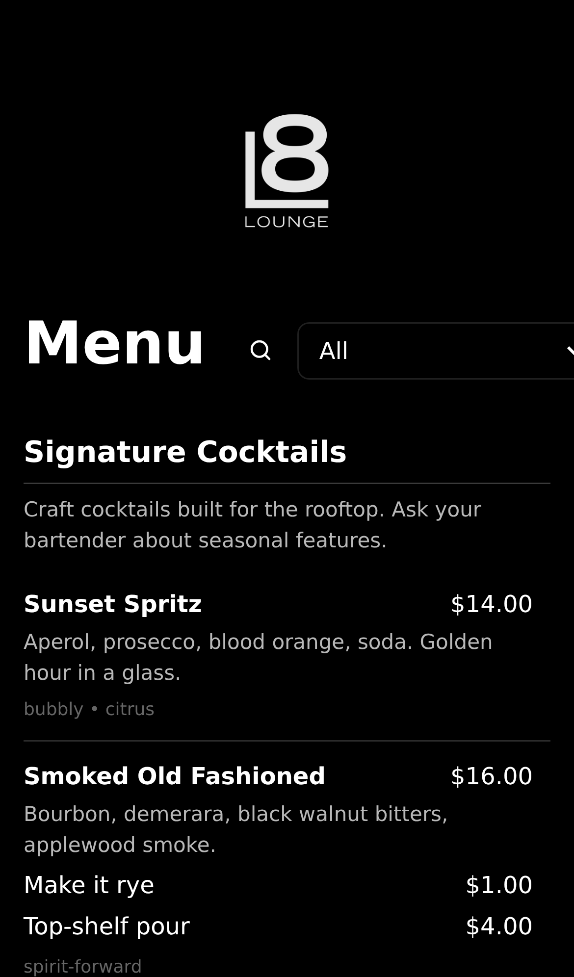 Mobile menu view