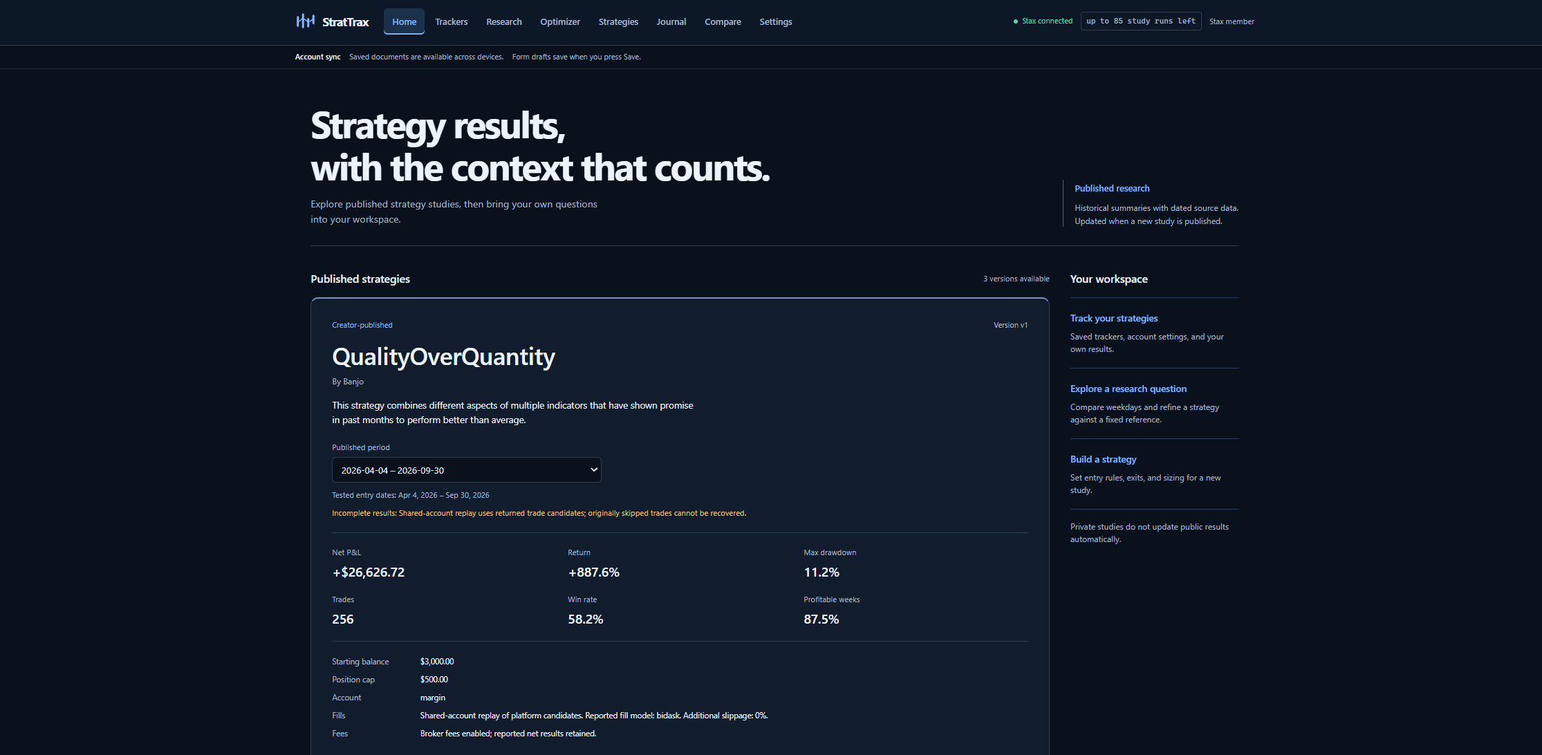 StratTrax home page