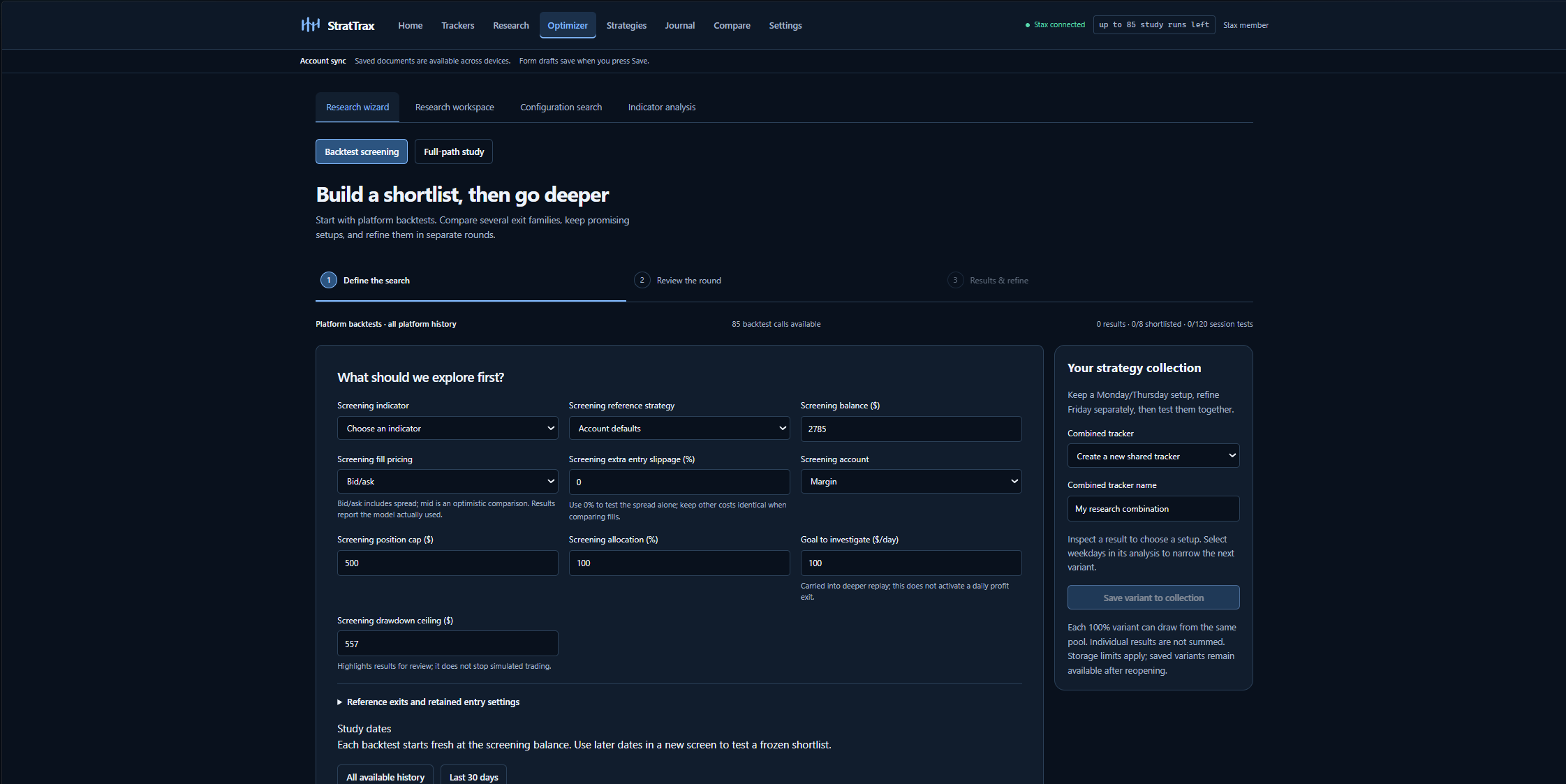 Optimizer research wizard