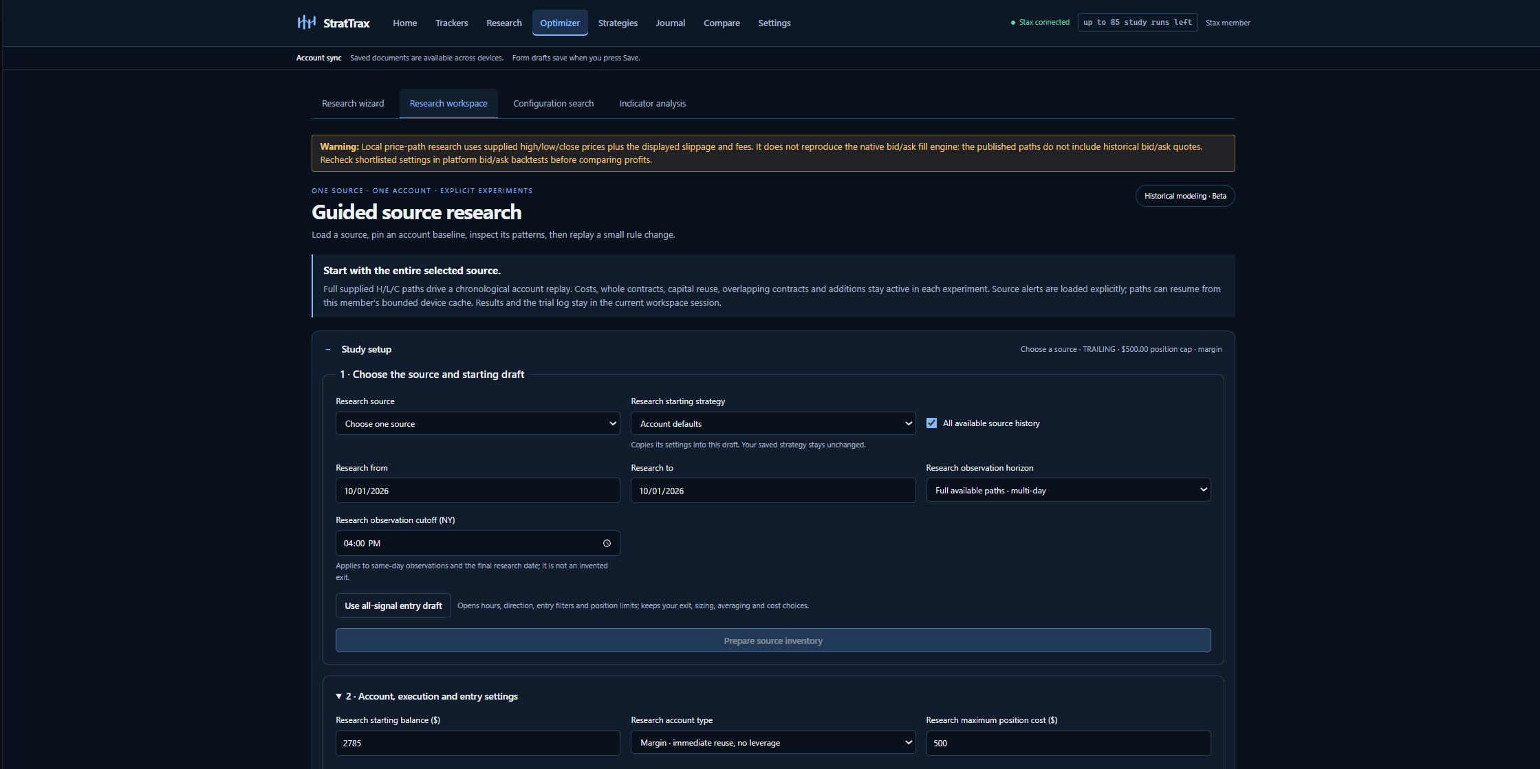 Optimizer research workspace